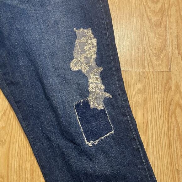 Ralph Lauren Black Label Lace Applique Patchwork Jeans Relaxed Tapered Size 18W - Picture 2 of 6